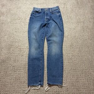 MOTHER The Stunner Ankle Fray Jeans Button Fly Distressed Blue Denim Size 24